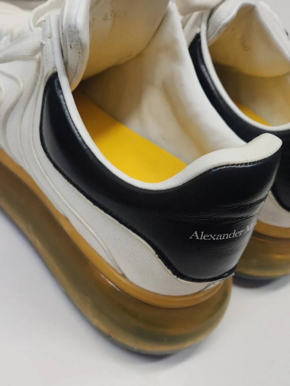 Alexander McQueen White Leather & Canvas Low-Top Sneakers with Gum Sole 43 1/2 D